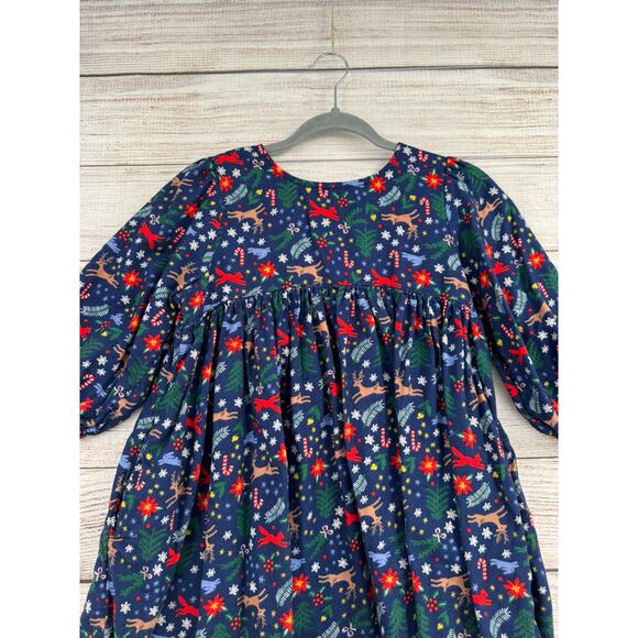 Hanna Andersson Christmas Print Dress Youth Girls 12 Blue Red Green - Picture 3 of 10